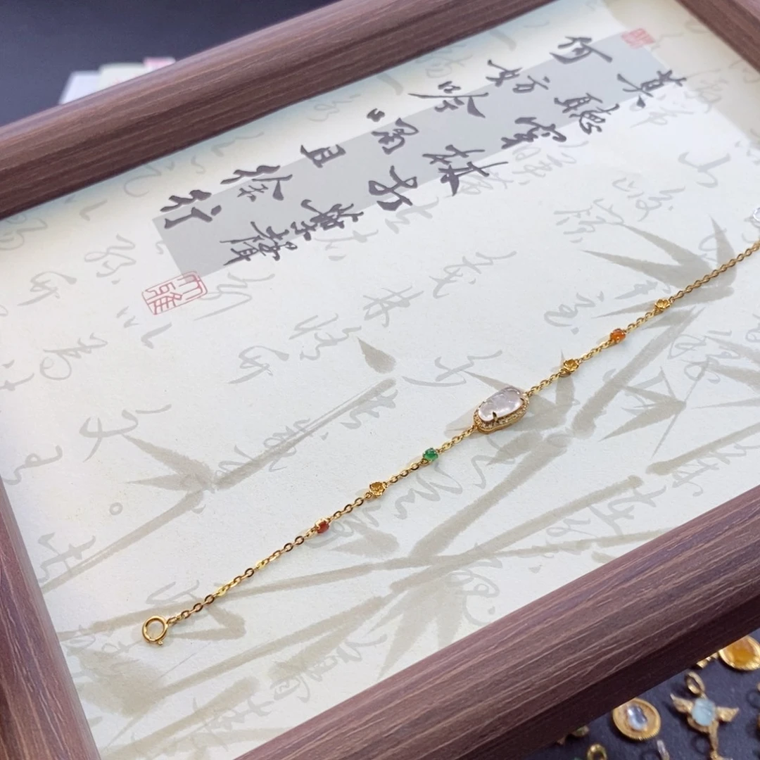 ₌***੭颈饰18K金镶嵌翡翠翡翠