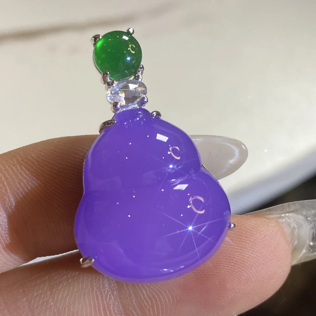 吊坠925银锆石 轻奢S925银镶嵌紫色葫芦吊坠显白大气百搭垫色吊坠