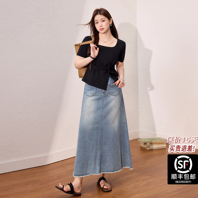 蓝语大码女装【防晒凉感】时尚掐腰显瘦凉感T恤夏百搭短袖套装11970