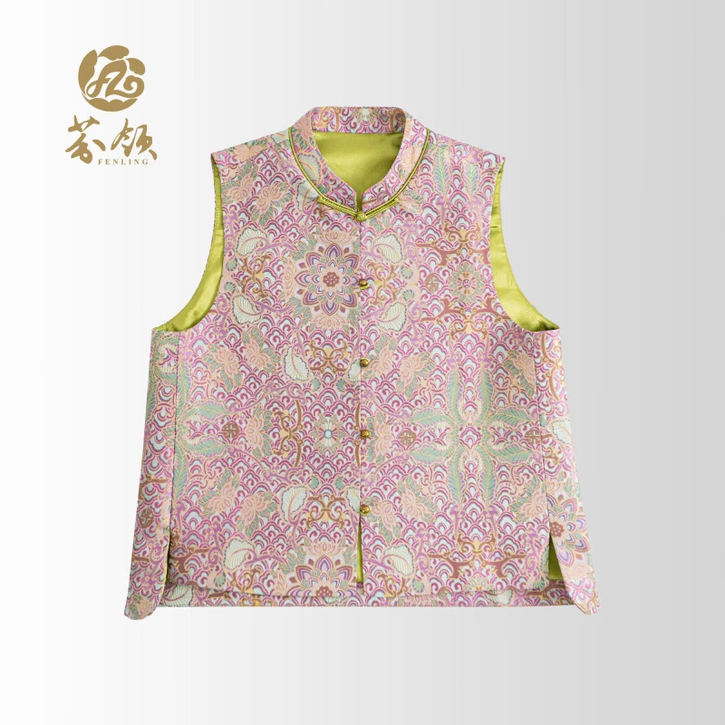 芬领-彩鳞宝相花-桑蚕丝宋锦45姆米（织金）马甲幻彩外套BX906-BX90