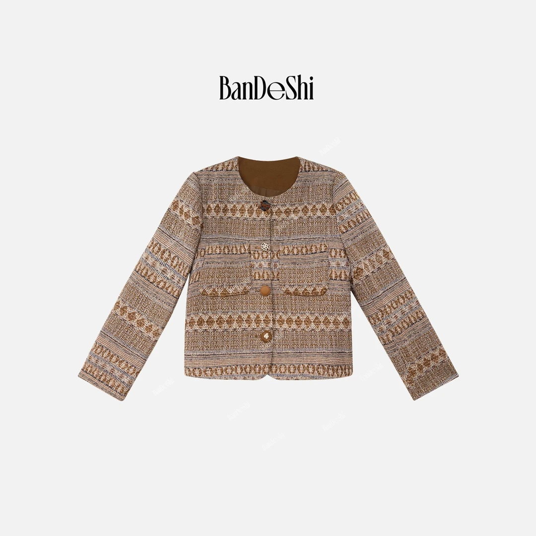 【C3694】#班德施-秋款百搭时尚复古提花小香风外套SS