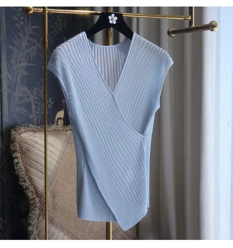 莉米欧娅品牌南油夏季新款重工v领钉钻针织衫气质上衣女顺丰