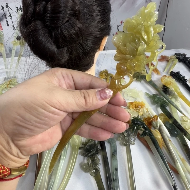 定制蛇纹石玉毛货发饰