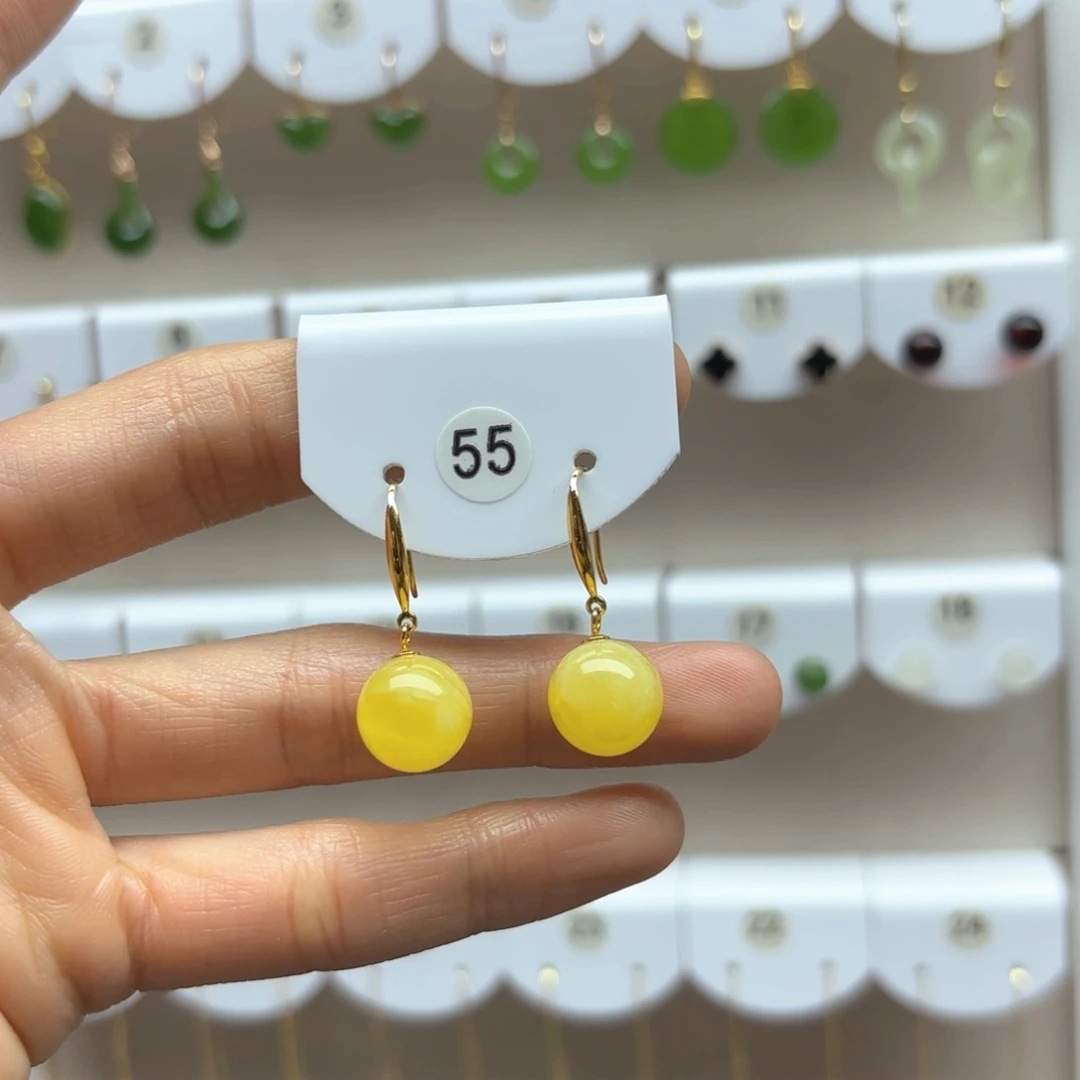 蜜蜡耳饰银S925镶嵌蜜蜡