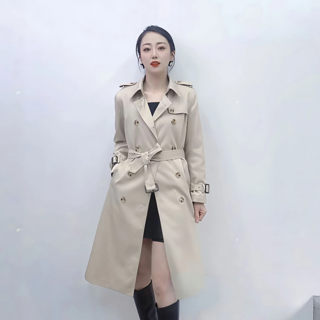 2528女装风衣女士收腰秋季双排扣网红百搭中长款休闲气质中长款