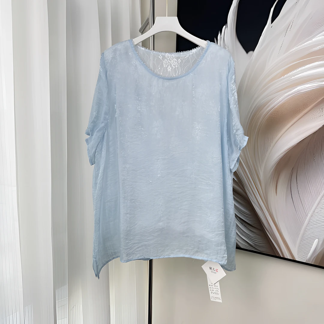 【妃儿红】T夏季设计师定制面料蕾丝打底洋气短袖-7522