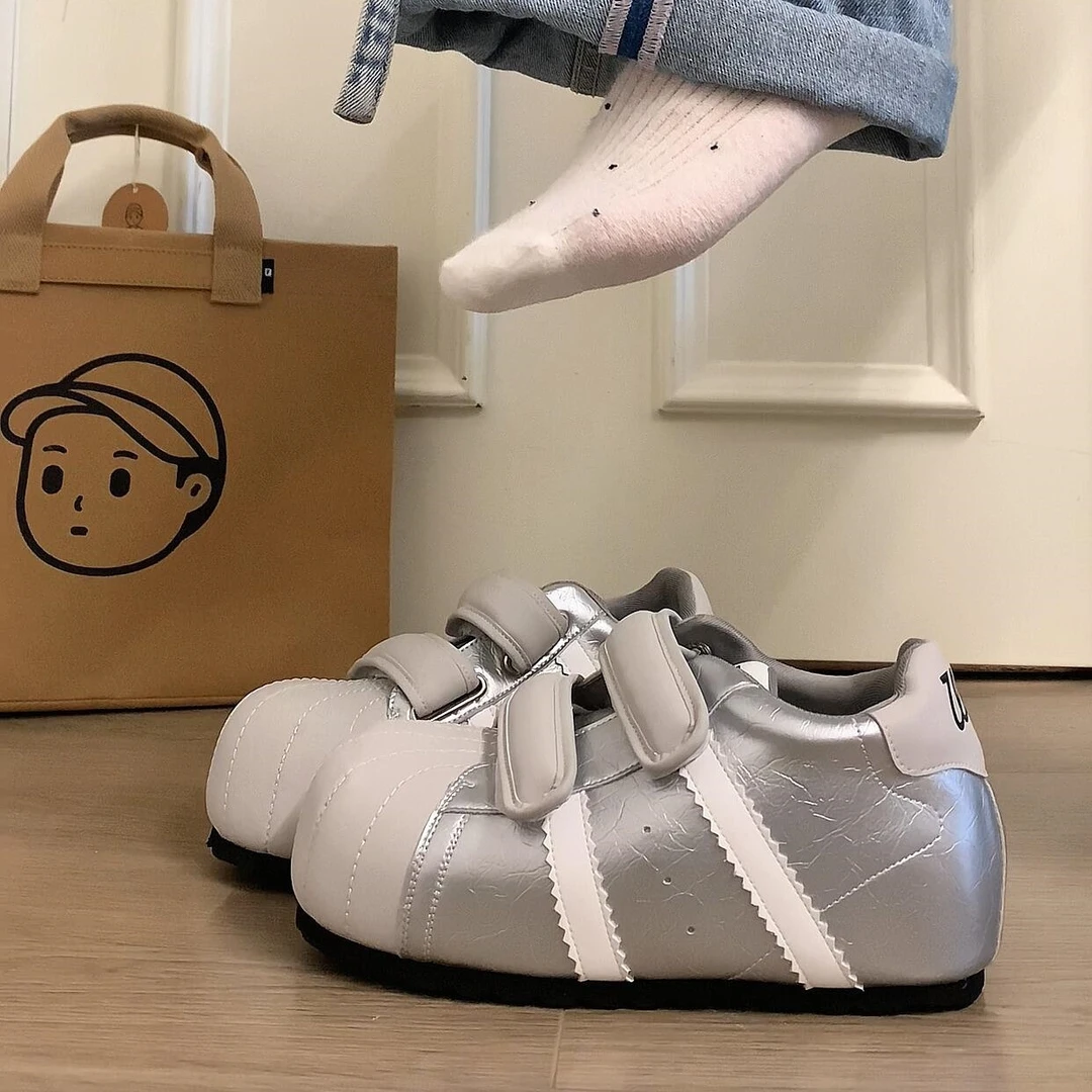 小众设计感贝壳头内增高面包鞋女2025年秋季新款百搭魔术贴休闲鞋