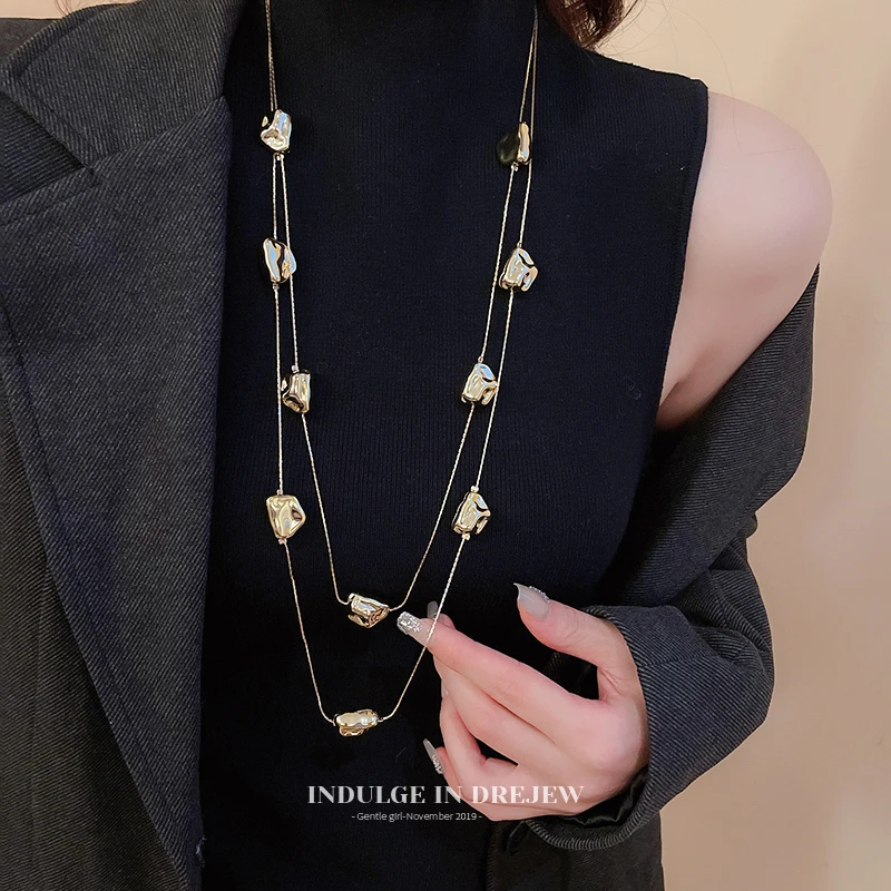 铜合金亚克力项链 不规则双层叠戴毛衣链长款气质项链高级感516