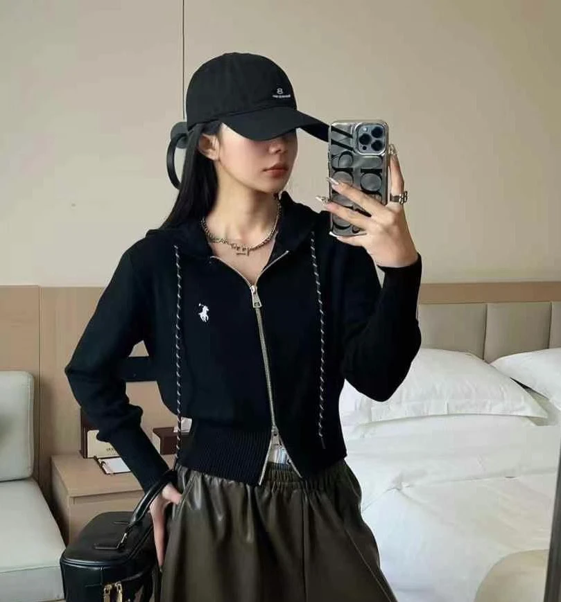 冬季秋季女休闲风开衫款毛针织衫时尚百搭上衣长袖韩版黑色