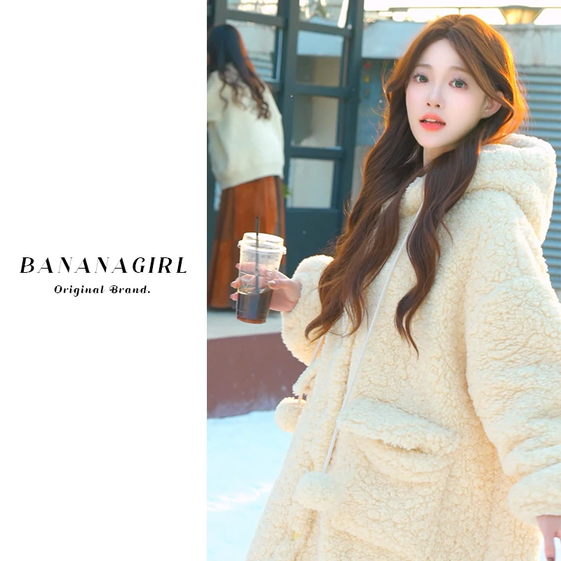 Bananagirl【黄油慕斯】睡衣女冬新年连帽睡袍速暖加厚家居服可外穿