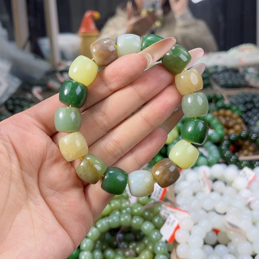 和田玉未镶嵌手链天然和田玉多宝手串14微瑕