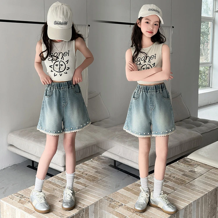 女童牛仔裤夏装2025新款洋气童装女孩夏款休闲裤子儿童夏季短裤薄