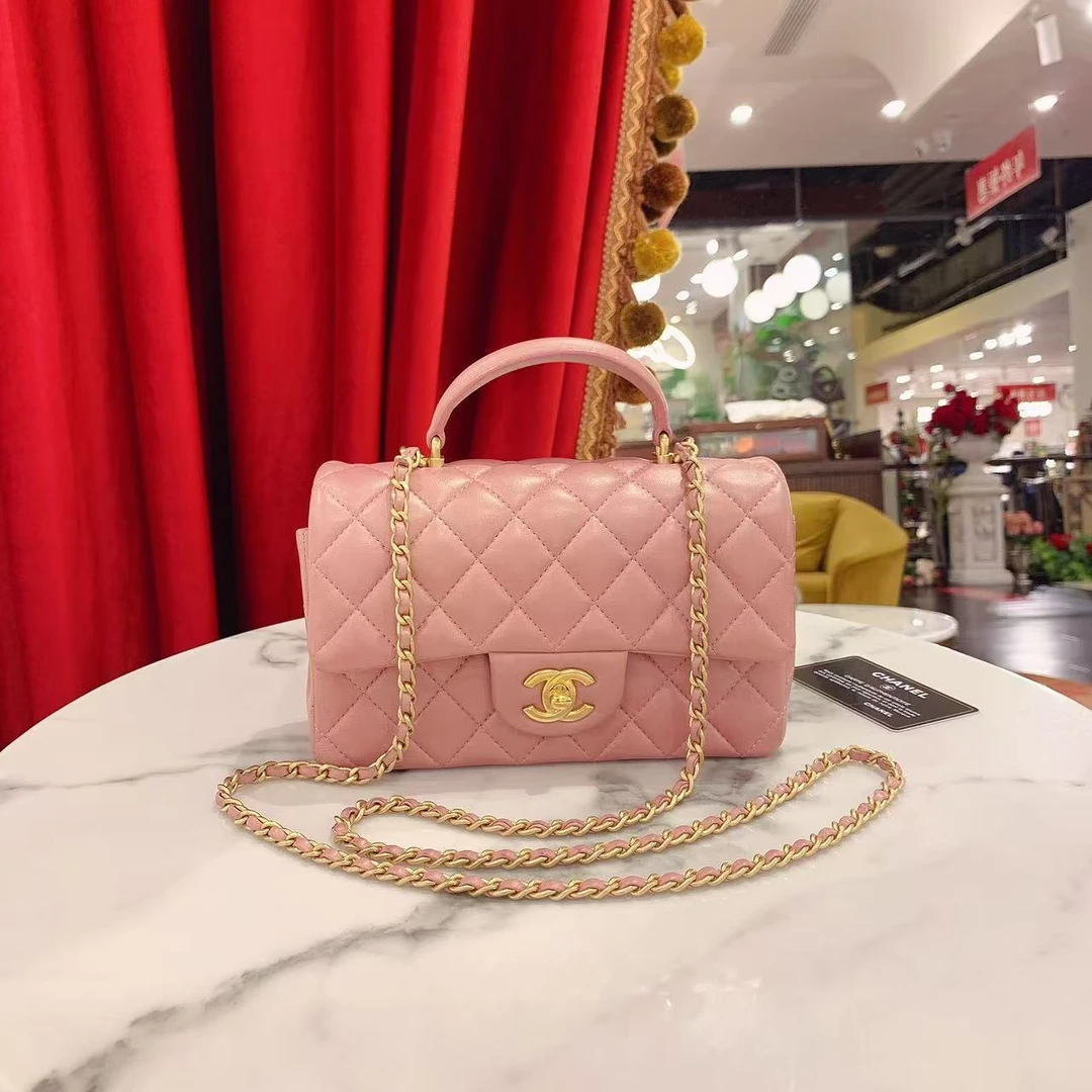 95新 Chanel/香奈儿 GGS丨手柄大mini粉珠光金扣31开/23413478