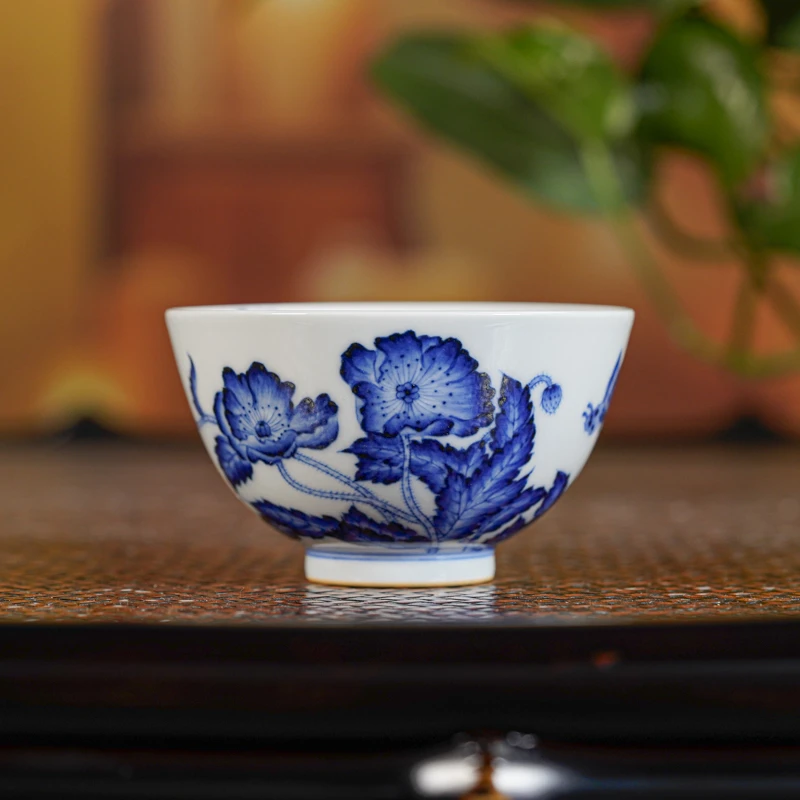 【小乔赏瓷】林涛小馆青花虞美人鸡心杯（ltxg571）