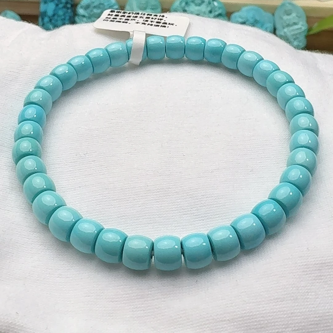 绿松石未镶嵌高瓷蓝绿直切手串6.3