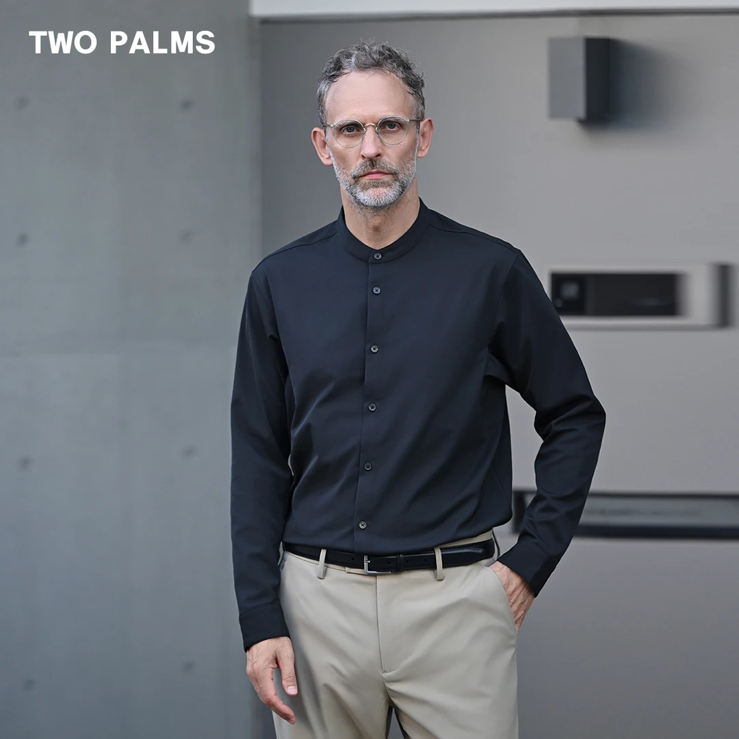 TWO PALMS 日企solotex棉感纱线  商务休闲小立领衬衫男长袖春秋