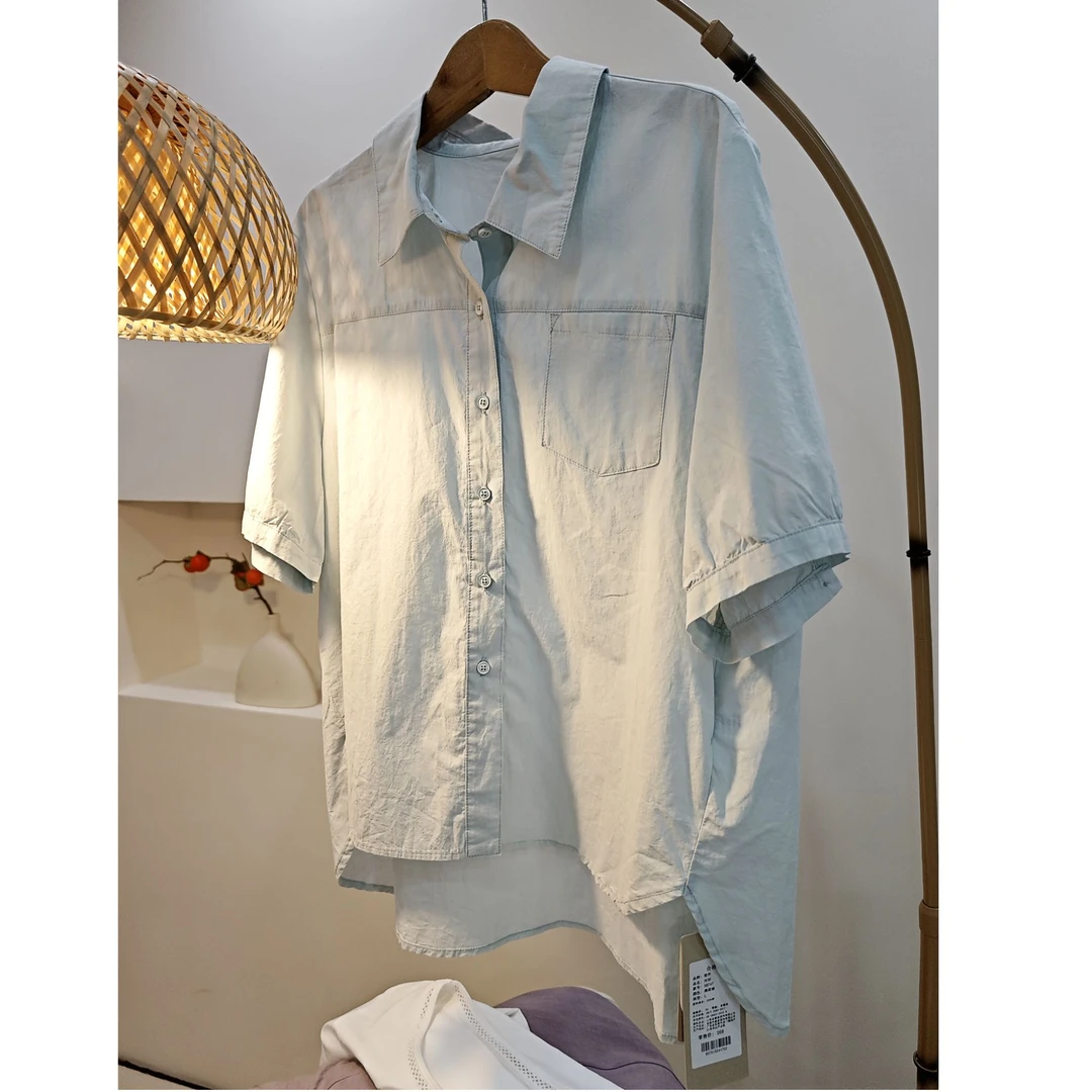 【海棠未眠】2025惜外夏季新款百搭时尚透气薄款宽松短袖衬衫5B747