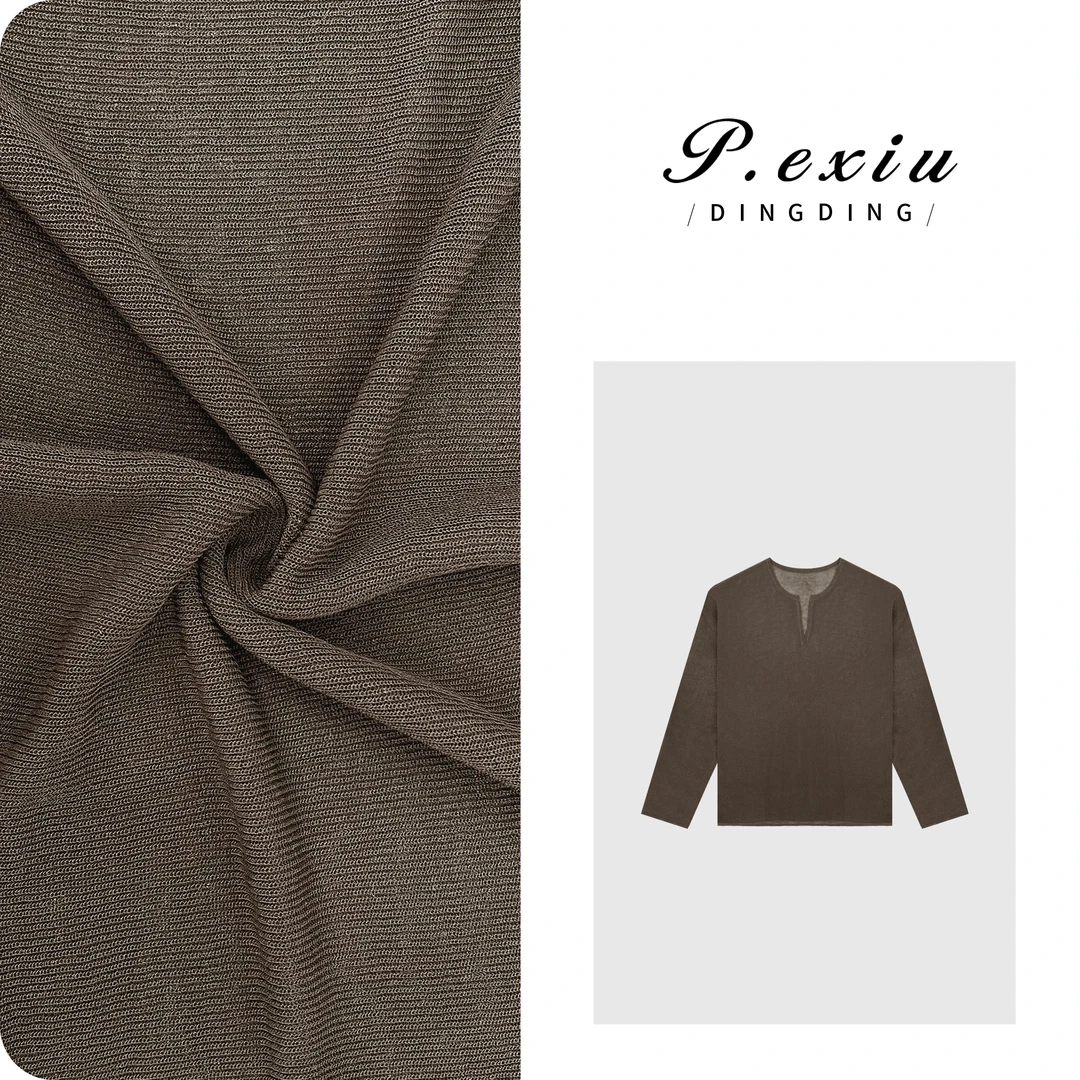 天丝亚麻半开襟肌理感针织长袖上衣 ZZ0895