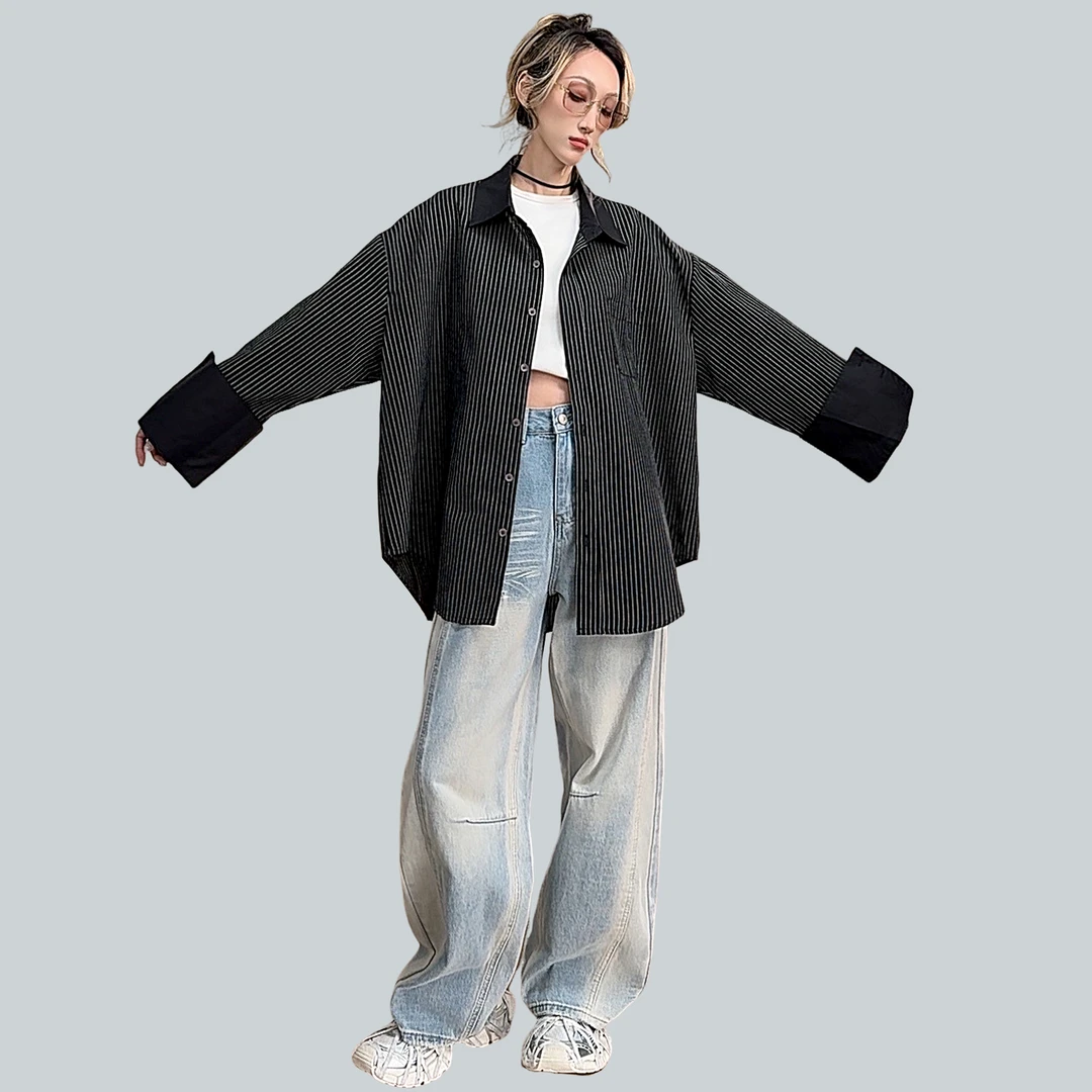 【金大妮】  东大门无性别高街INS小众渐变水洗弯刀直筒宽松牛仔裤