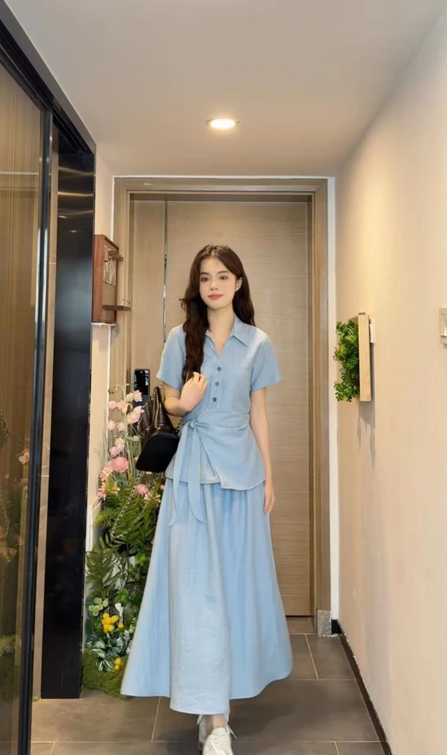 AN.XIN【富士山顶】日系可盐可甜套装～不规则调节上衣+半身裙688