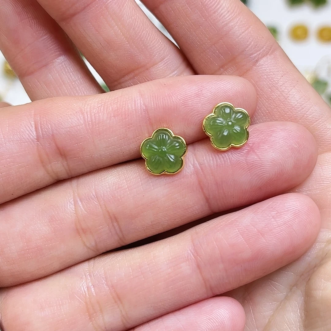 和田玉银S925镶嵌耳饰