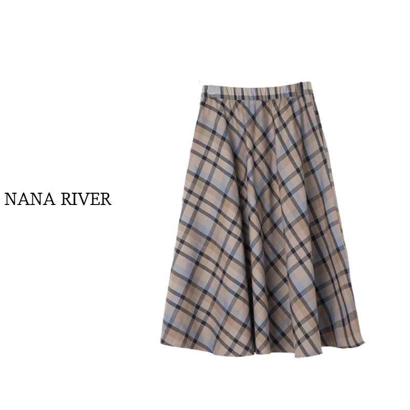 【 雪夜】松紧高腰冬季抗皱半身裙百搭时尚显瘦极简风格纹