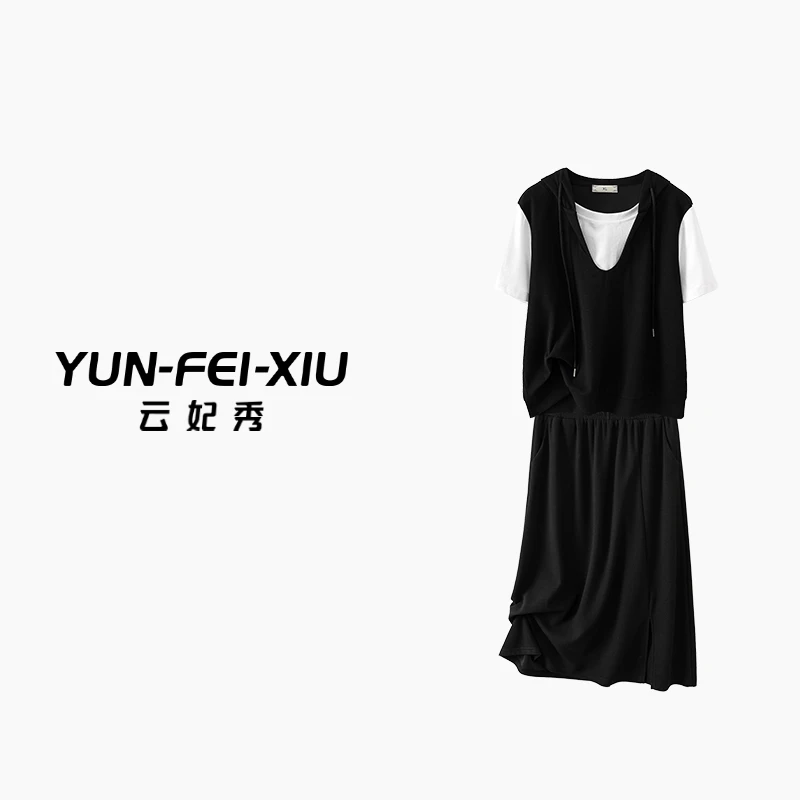 云妃秀大码女装套装宽松显瘦遮肉胖妹妹上衣裙子二件套夏8943AB