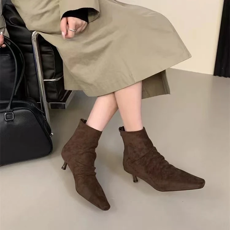 秋冬新款韩版通勤瘦瘦简约粗跟裸靴短靴DJ-004(加绒)
