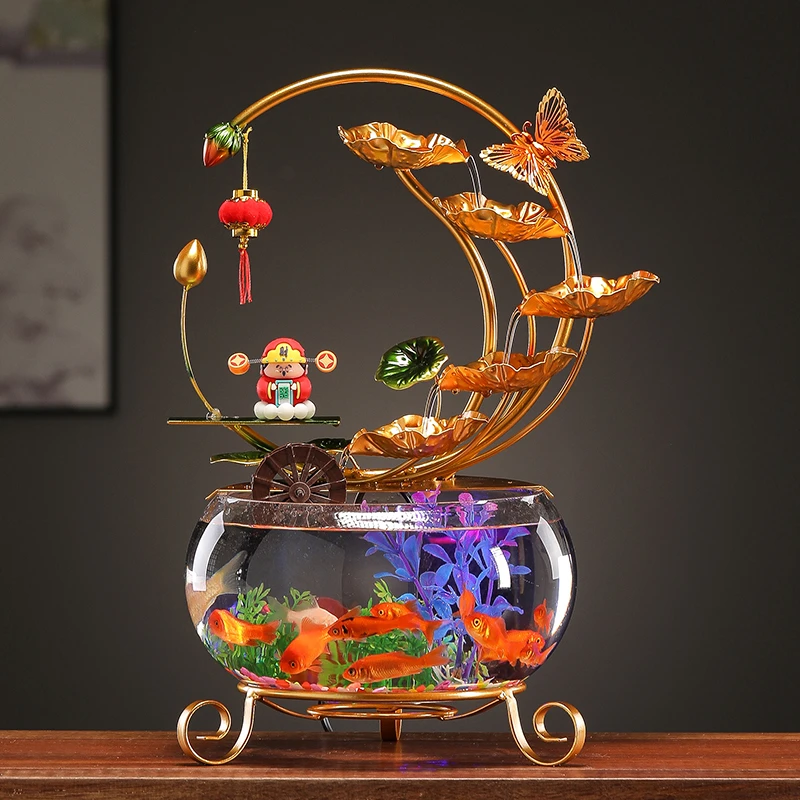 创意荷塘月色流水铁艺陶瓷家居客厅桌面装饰品喷泉乔迁开业礼品