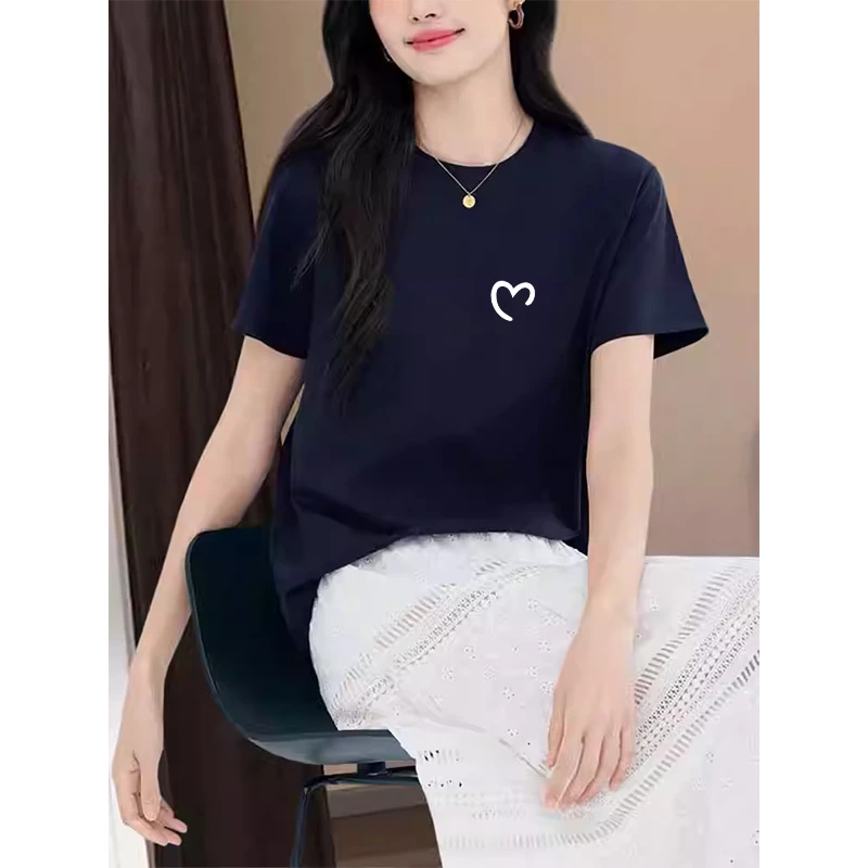 2025新款正肩短袖t恤女装设计感小众时尚百搭洋气藏青色上衣夏季