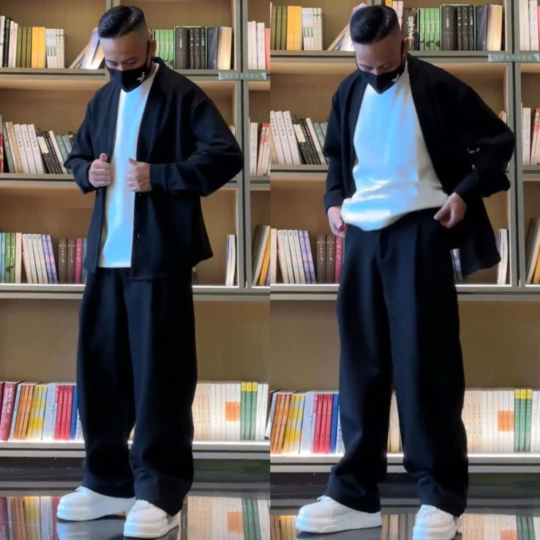 2025秋冬新款男士休闲套装时尚百搭长袖卫衣宽松外套男装高街纯色