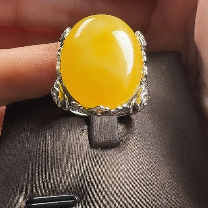 蜜蜡银S925镶嵌戒指戒指