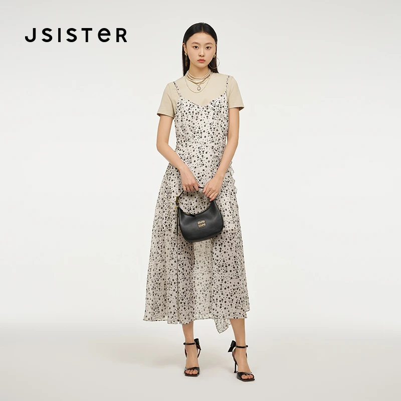 jsister 夏装新款 JS女装时尚碎花吊带裙套装