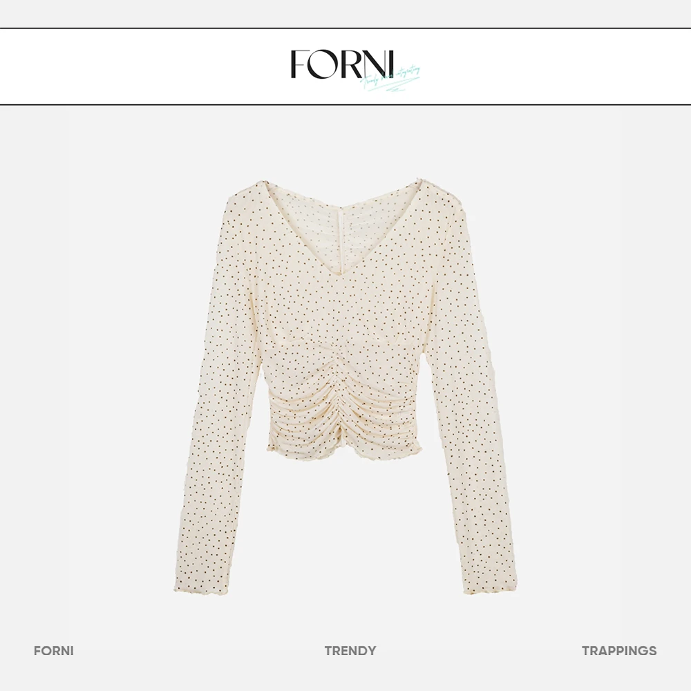 FORNI 香槟绮梦 波点褶皱上衣衬衫时尚长袖气质