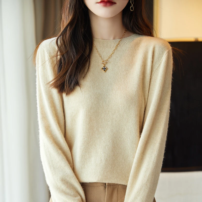 【100分毛衫】一线成衣无缝低圆领 加厚修身打底衫女套头长袖毛衣女