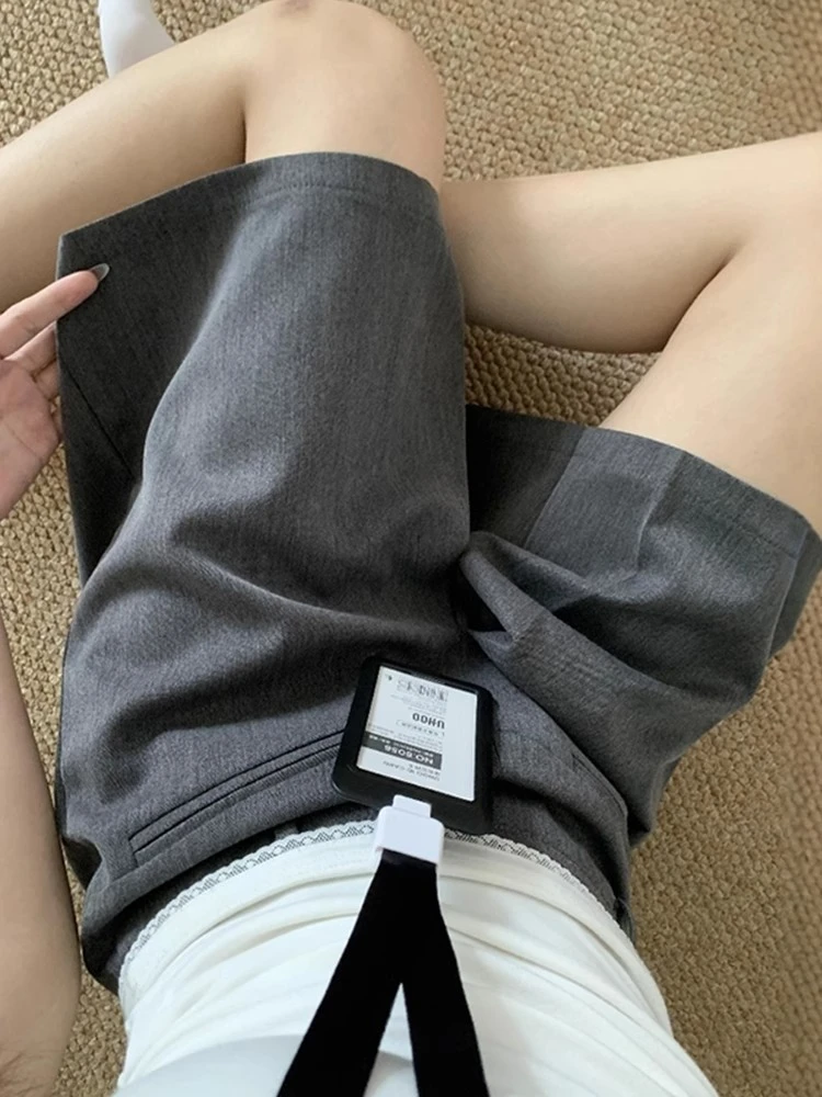 高级感灰色西装短裤女夏薄款高腰a字五分裤裙大码胖mm显瘦中裙裤