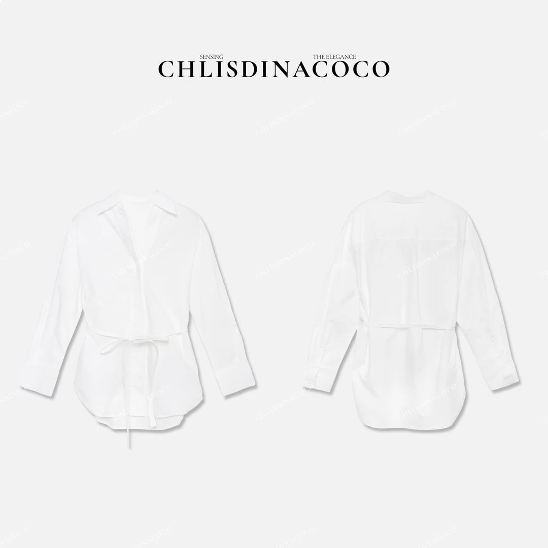 Chlisdinacoco丨“椛泺邗绛”净版抽绳不规则长袖衬衫C53356CS251