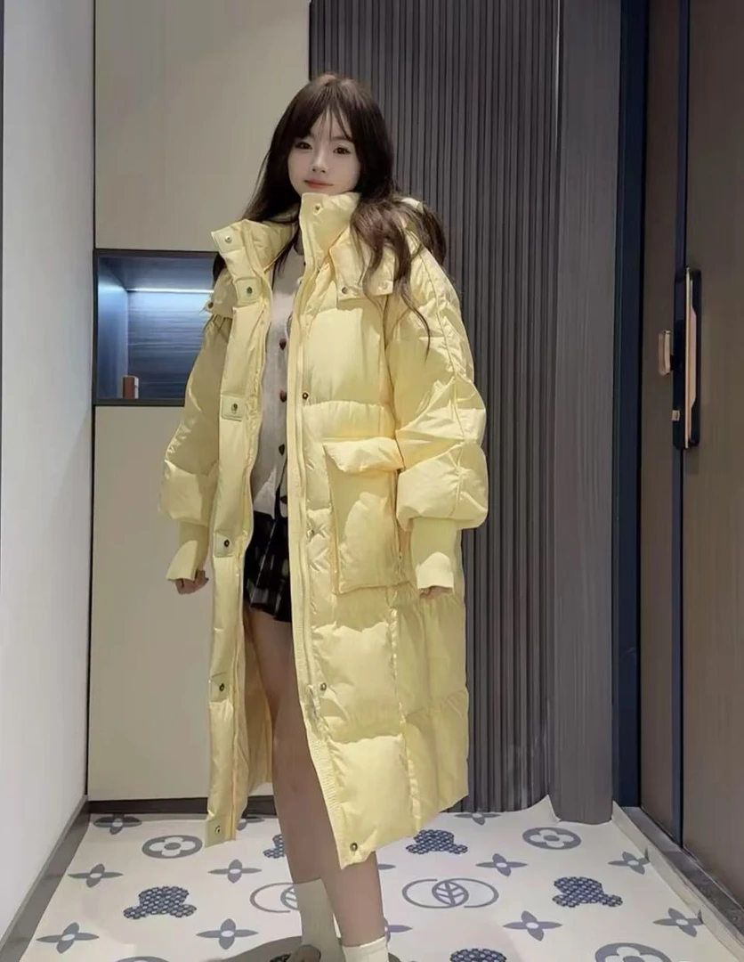 反季清仓宽松连帽90白鸭绒休闲加厚韩冬季时尚长款羽绒服