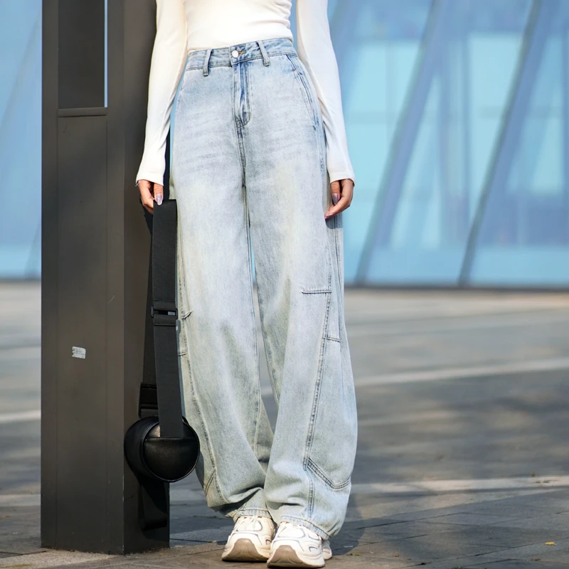 浅色牛仔裤女款爆款2025新款春季弯刀裤高腰显瘦直筒裤萝卜裤子女