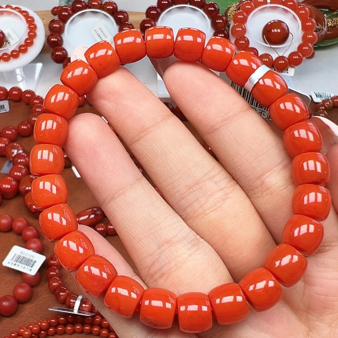 南红玛瑙未镶嵌手串精品 保山柿子红直切卡8mm+