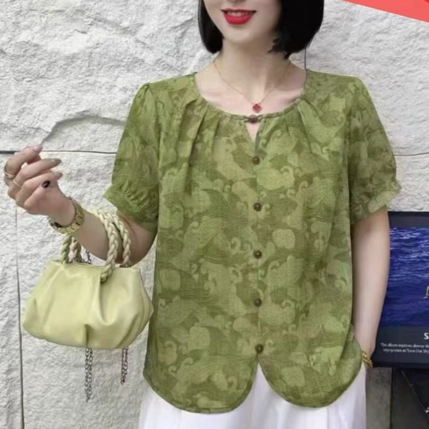 夏季新款圆领短袖衬衫气质时尚休闲上衣