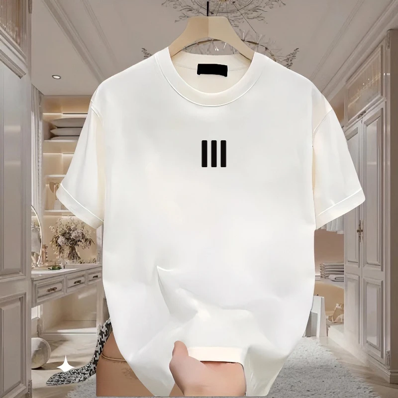 欧洲站高端重磅男短袖上衣透气潮牌柔软百搭T恤轻奢时尚短袖圆领