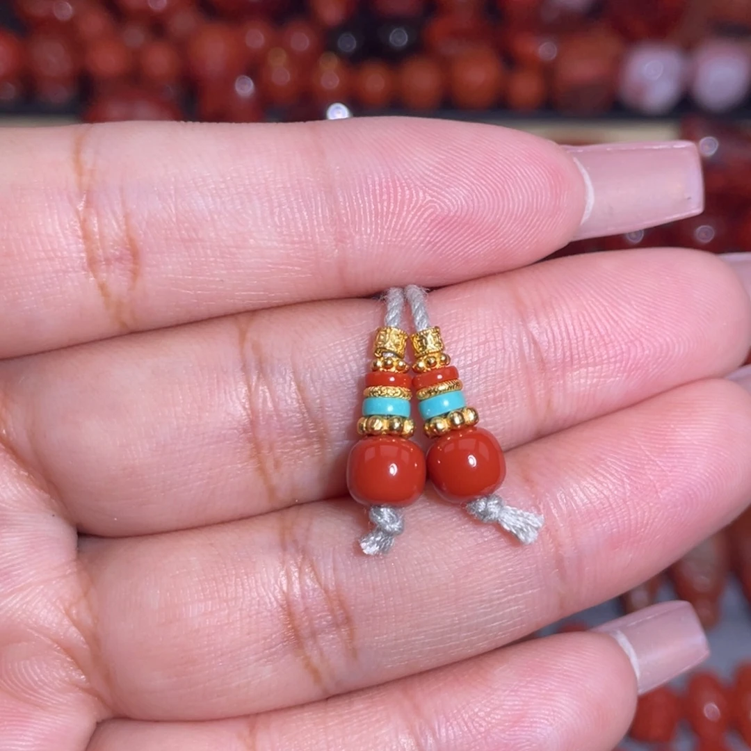 红***星南红玛瑙银S925镶嵌弟子珠