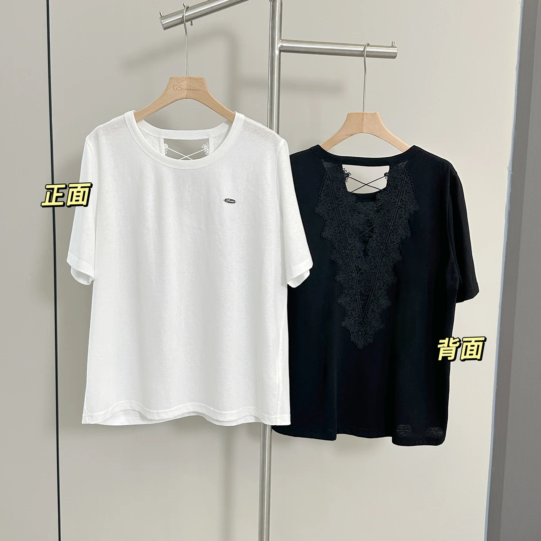 微胖女装【含蓄优雅】镂空后背短袖T恤正肩上衣显瘦心机款963