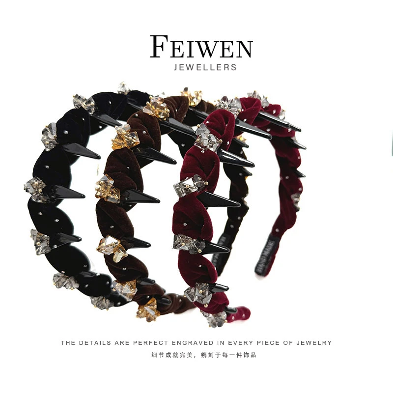 XD1097《千金归来》东大门丝绒重工镶钻气质高颅顶发箍法式头箍