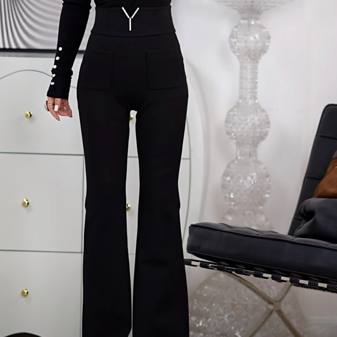 【RZ】高定前口袋高腰显瘦微喇裤