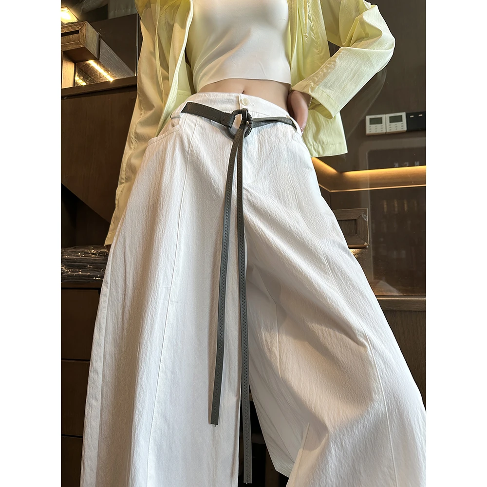 动感少女2025新款白色夏日薄款高腰显瘦百搭宽松九分休闲阔腿裤女
