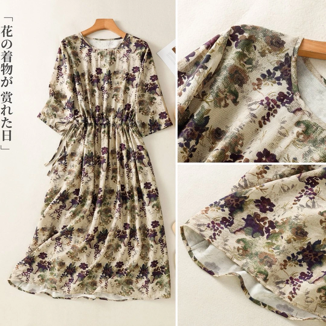 9217# 复古文艺夏季新款宽松显瘦气质印花中长款连衣裙