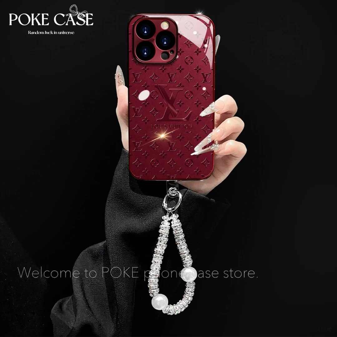 高级电镀玻璃酒红四叶草适用苹果oppo华为vivo小米创意手链手机壳