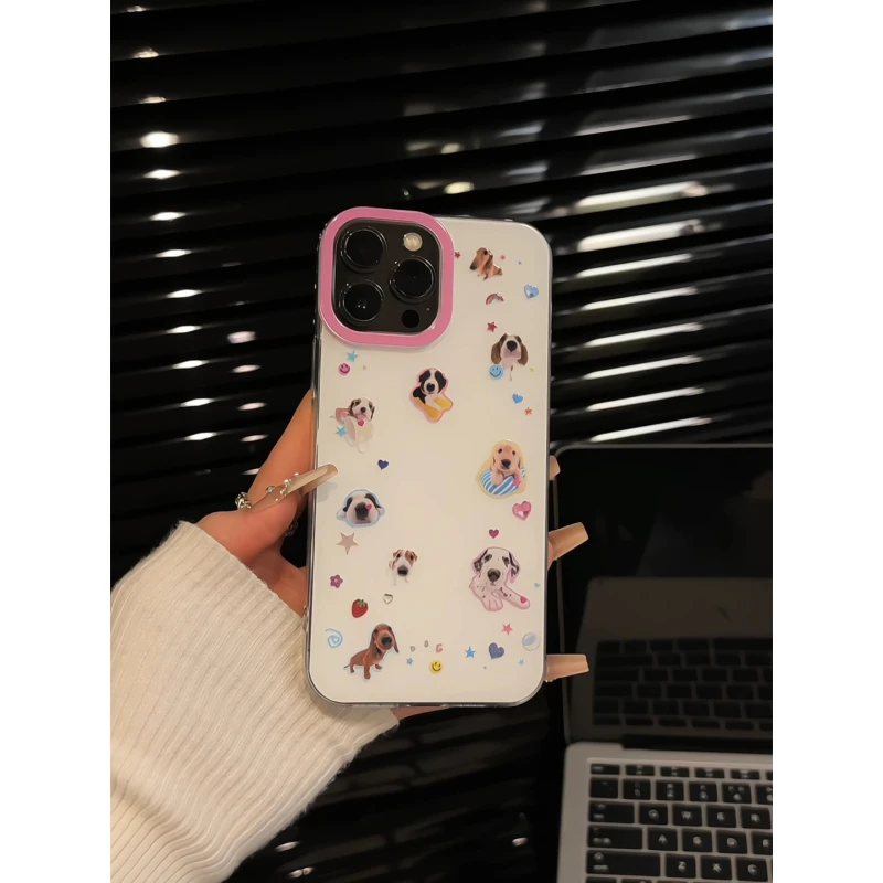 适用于苹果16pro双层IMD手机壳iPhone15小众华为60女爱心小狗贴图